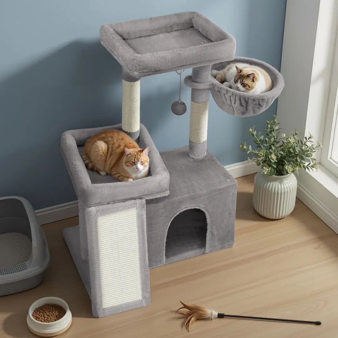 Songmics Krabpaal met grot 92,5x58,9cm - Lichtgrijs