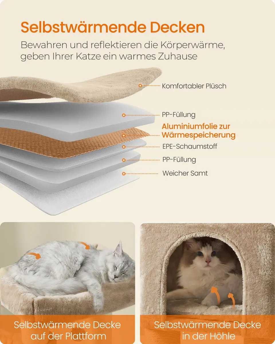 Songmics Krabpaal Beige - Zelfverwarmende deken 50x50x160cm