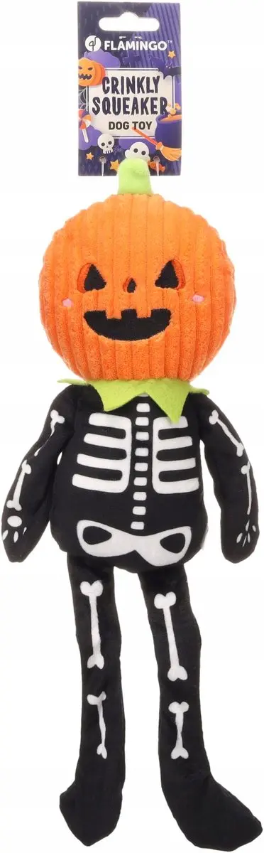 Flamingo Halloween Hondenspeeltje Skelet met Pompoenkop