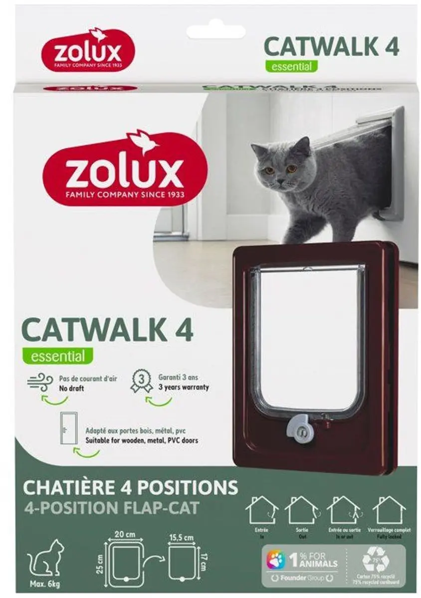 Zolux Kattenluik 4 Posities - UV-bestendig Bruin