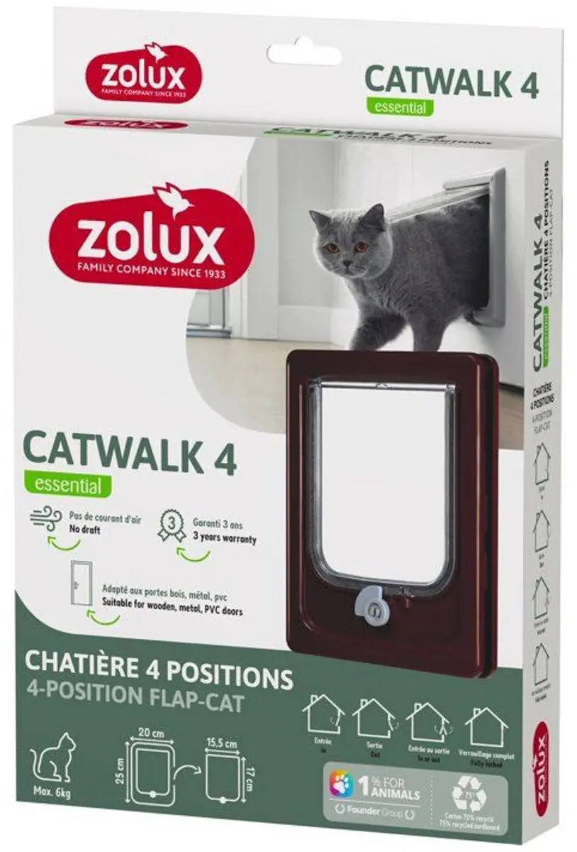 Zolux Kattenluik 4 Posities - UV-bestendig Bruin