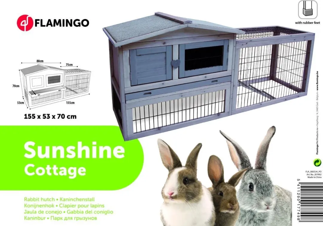Flamingo Sunshine Cottage Konijnhok 155x53x70cm - Grijs