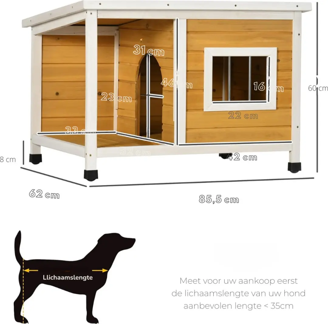 Pawhut Hondenhuis Geel/Wit - 1 Verd.