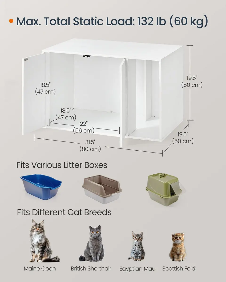 Songmics Kattenbakkast - Push-to-Open - Voor Grote Katten - Wit