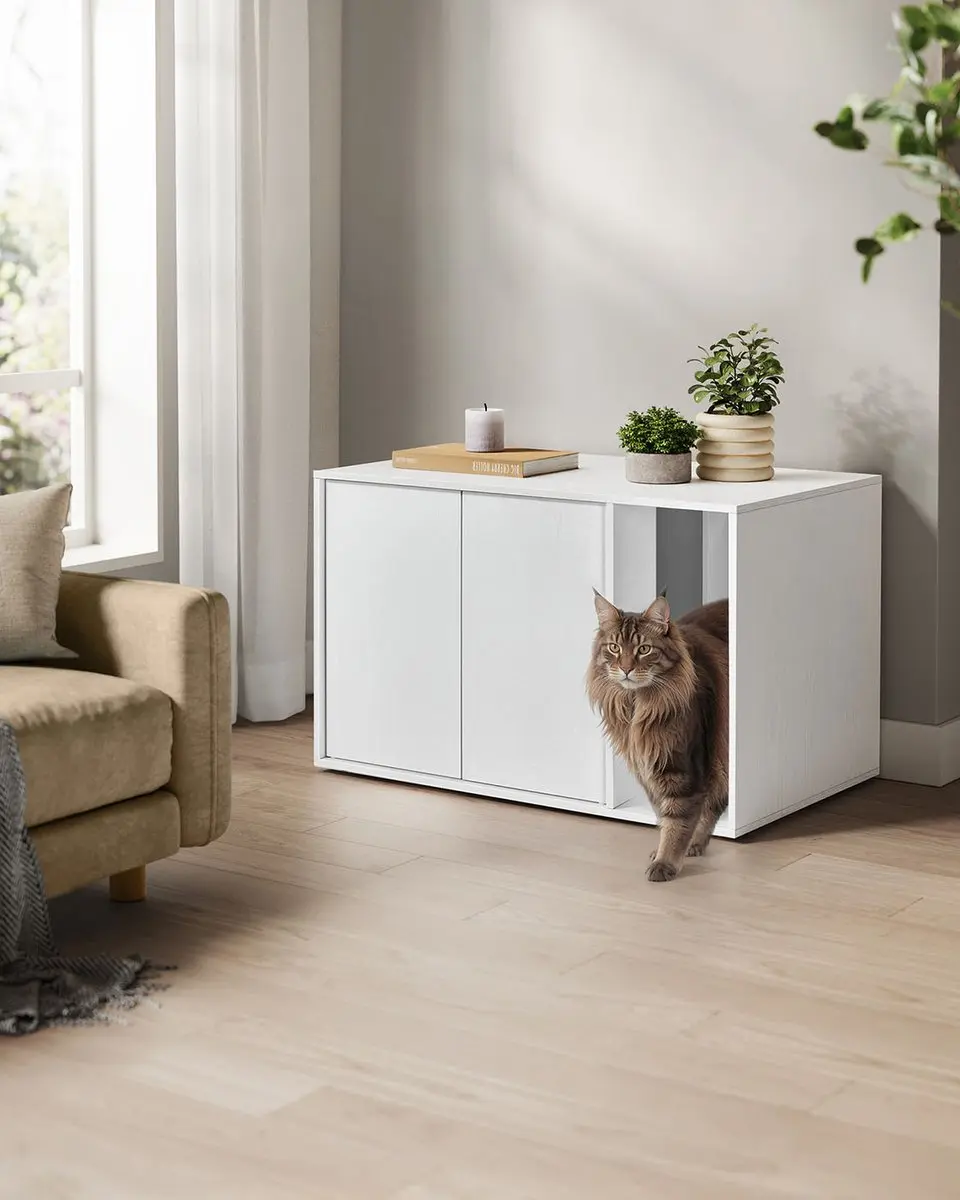 Songmics Kattenbakkast - Push-to-Open - Voor Grote Katten - Wit