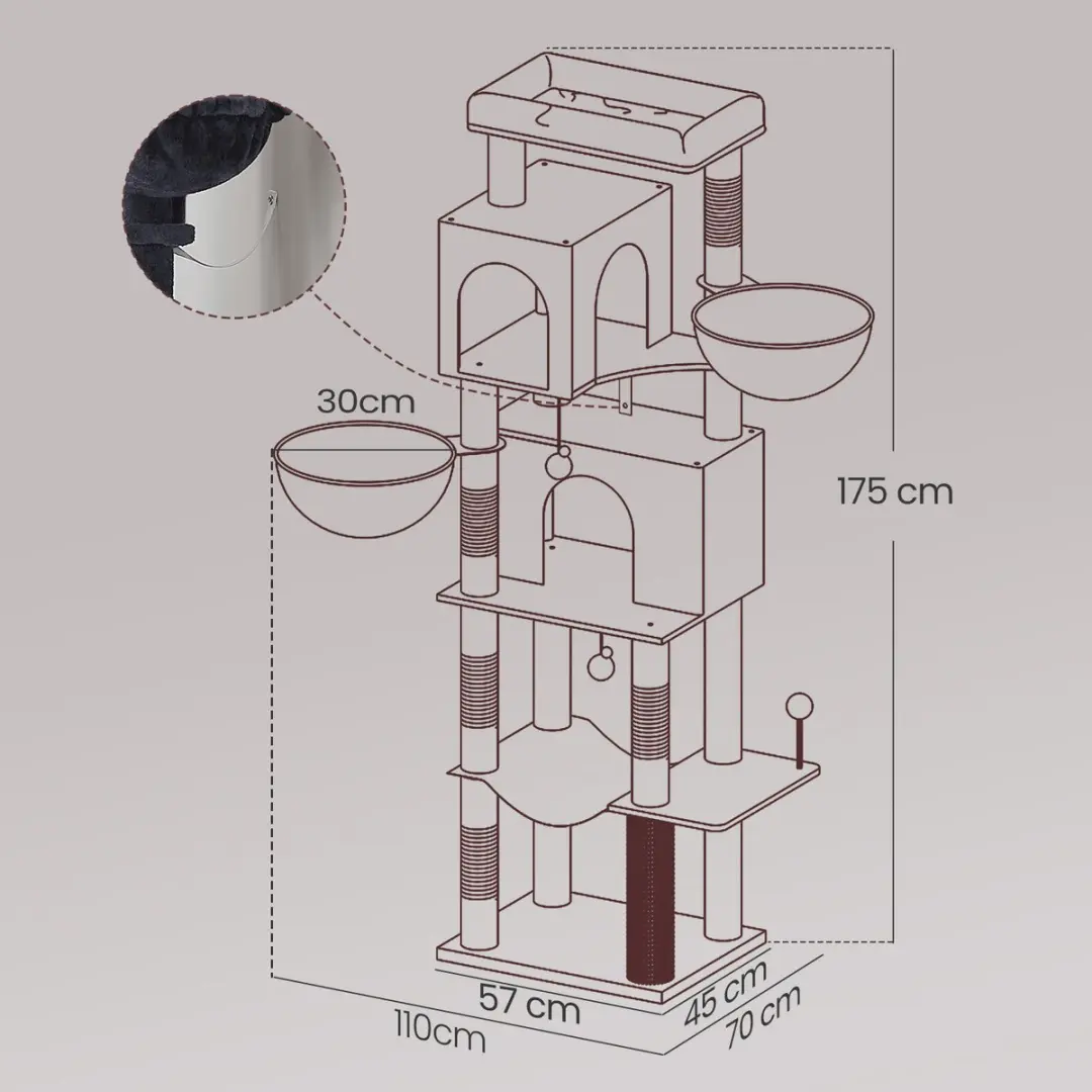 Songmics Krabpaal 175cm - 3 Ligplekken - Donkergrijs