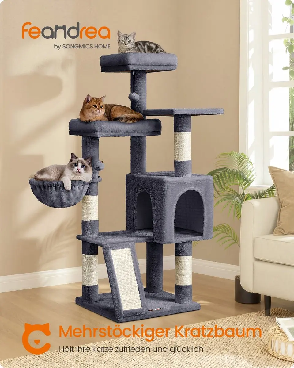 Songmics Krabpaal Kat 136cm - Sisal/Pluche - 3 Platforms