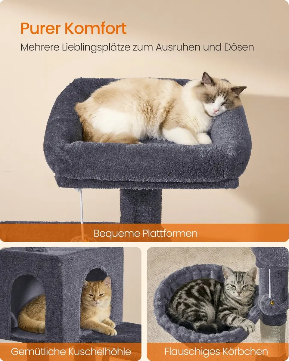 Songmics Krabpaal Kat 136cm - Sisal/Pluche - 3 Platforms
