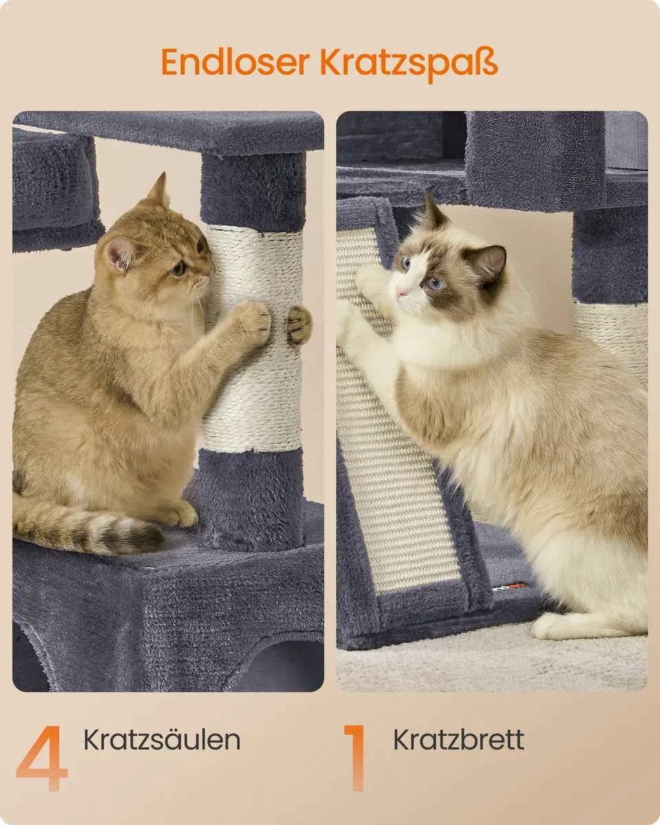 Songmics Krabpaal Kat 136cm - Sisal/Pluche - 3 Platforms