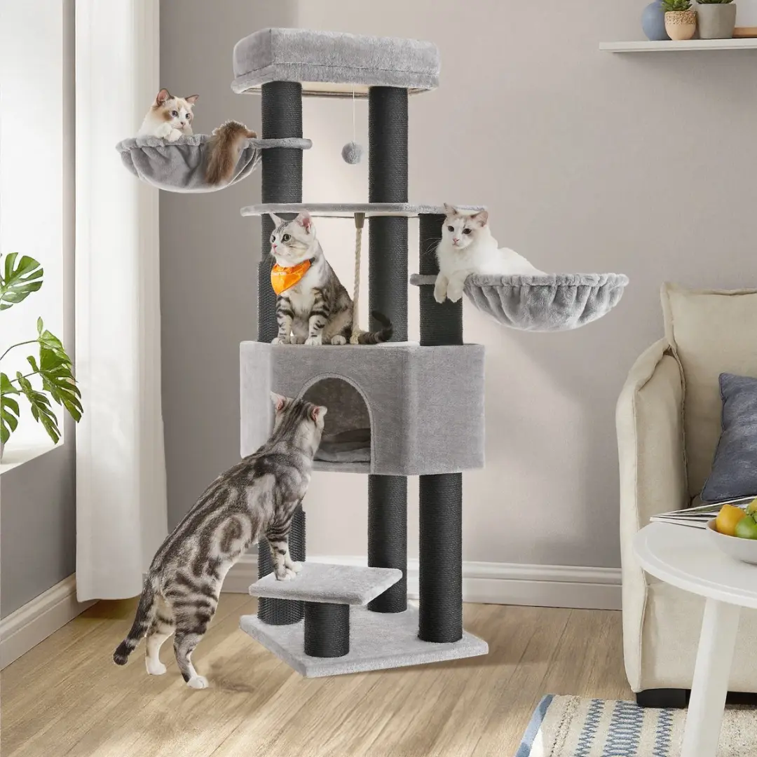 Songmics Kattenhuis Extra Stevig Duifgrijs/Zwart - 9 Krabpalen