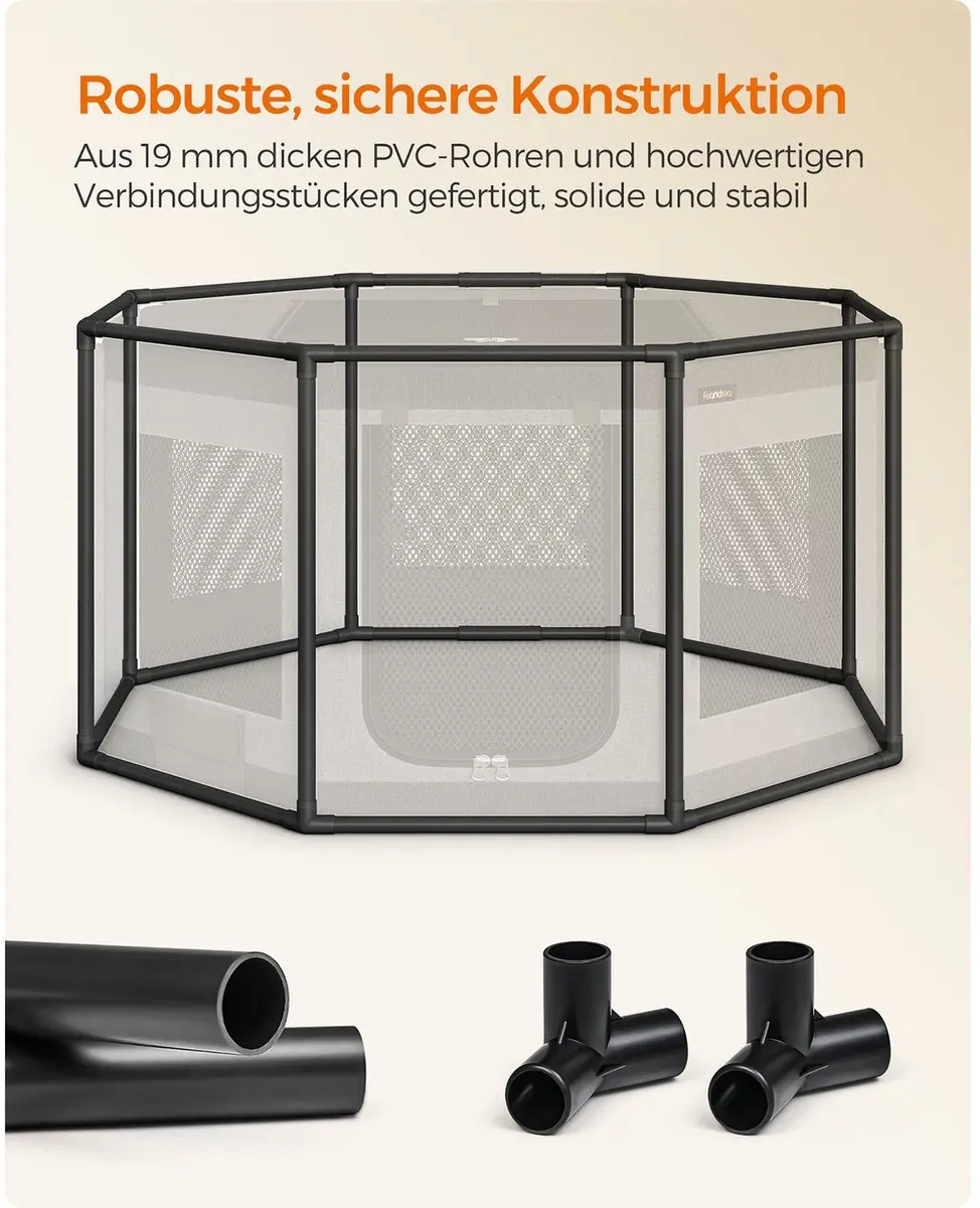 Songmics Puppyren Grote Achthoekige Metaal - Zwart