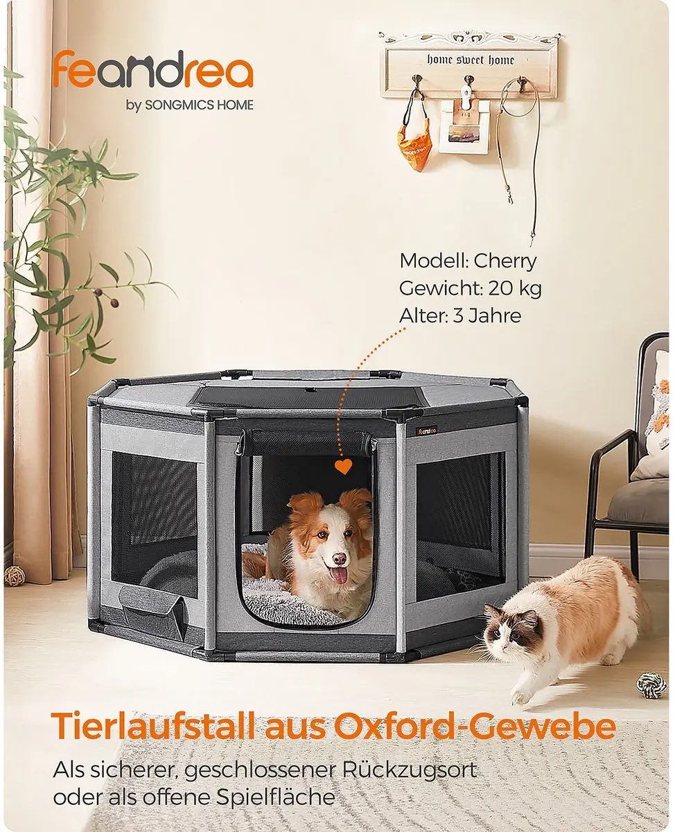 Songmics Puppyren Grote Achthoekige Metaal - Zwart
