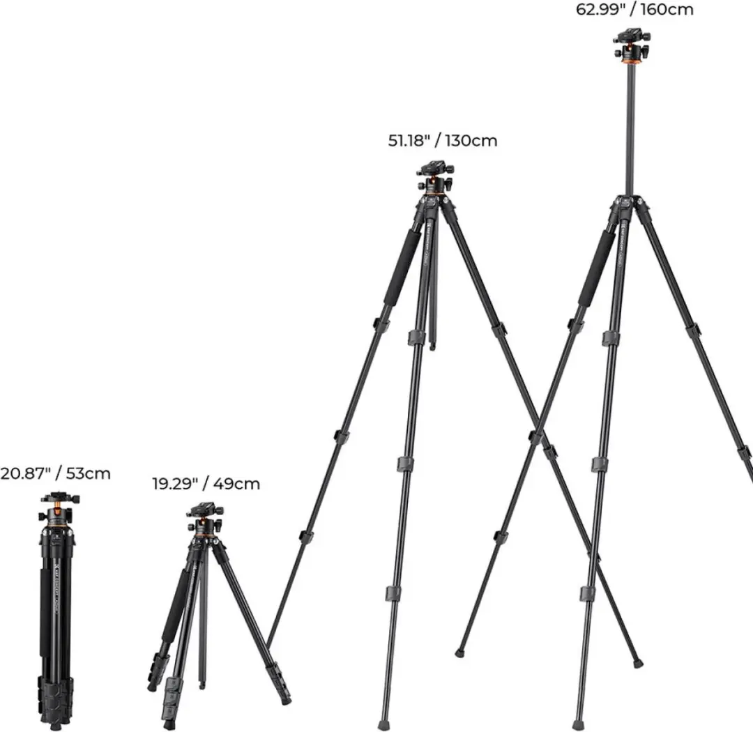 K&F Concept A234A1+BH-28L Reisstatief - 4 Secties - Zwart