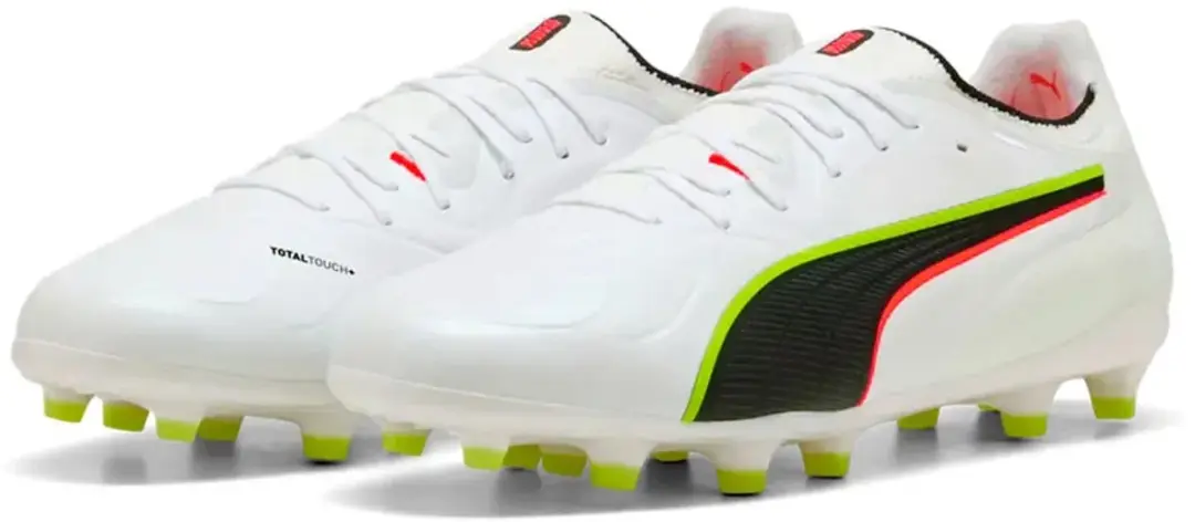 PUMA King 20 Ultimate FG/AG Voetbalschoenen 46 - Puma White-Glowing Red-Yellow Alert