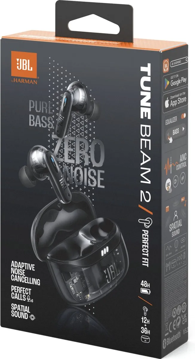 JBL Tune Beam 2 True Wireless Oordopjes - 48 uur - IP54 - Ghost Black - afbeelding 6 van 6