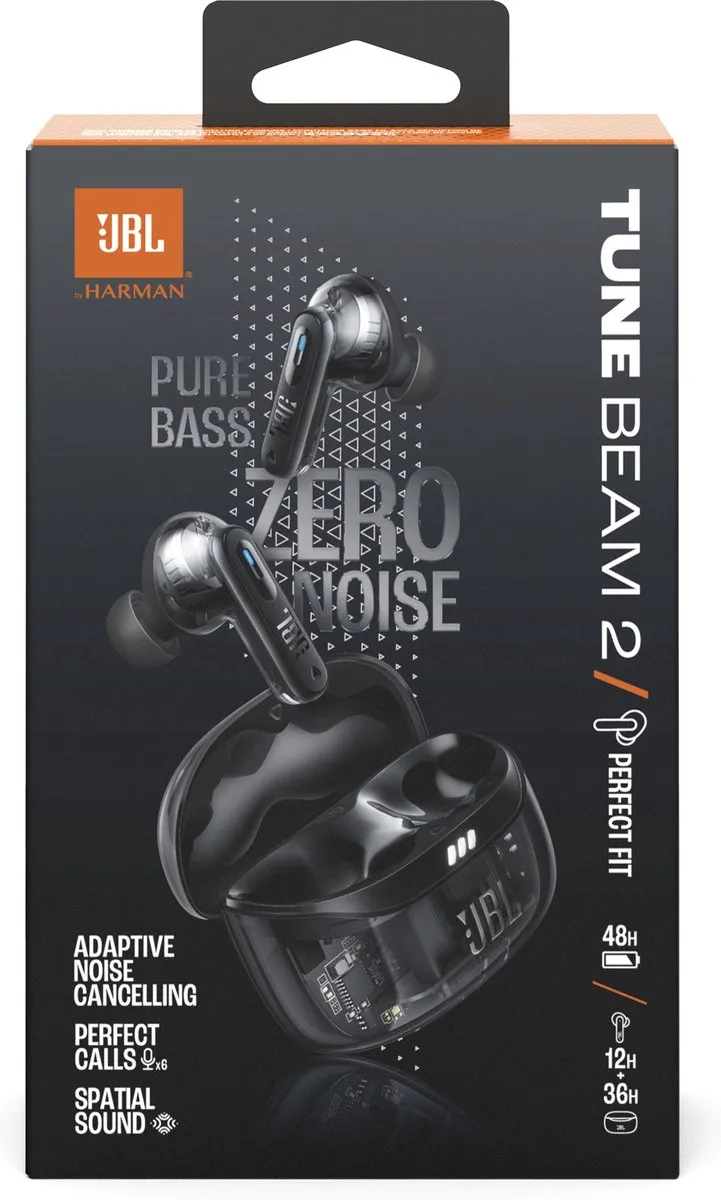 JBL Tune Beam 2 True Wireless Oordopjes - 48 uur - IP54 - Ghost Black