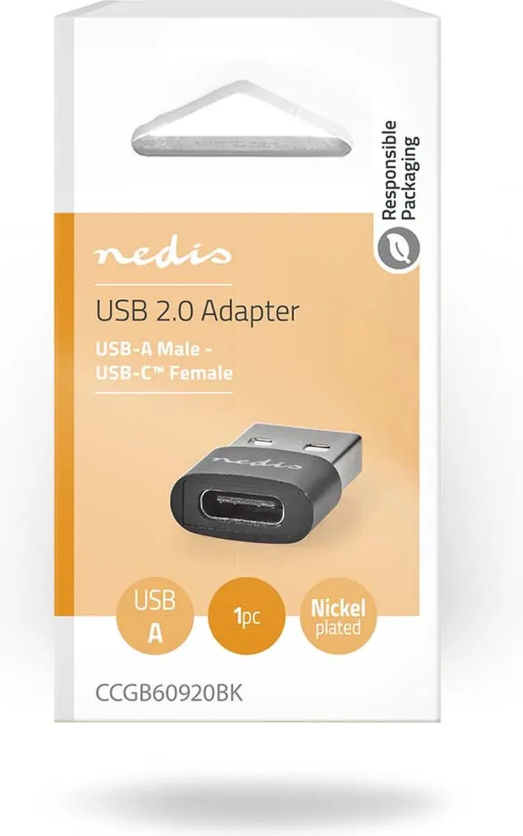 Nedis CCGB60920BK USB-C naar USB-A Adapter 480 Mbps - Zwart