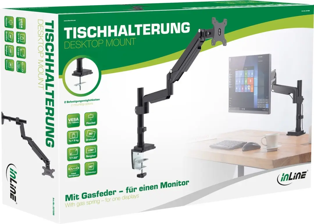 InLine Tafelbeugel LCD 82cm 9kg - Zwart