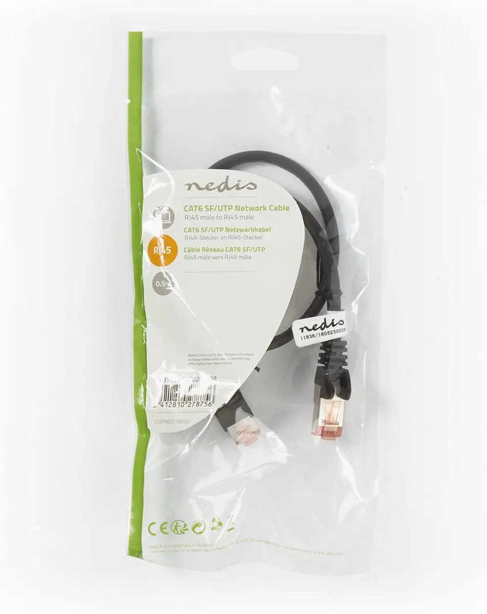 Nedis CAT6 Kabel 0.5m RJ45 - Zwart