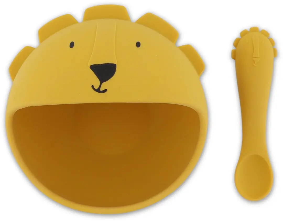 Trixie Mr. Lion Babymaaltijdset - Siliconen Kommetje met Lepeltje - Geel