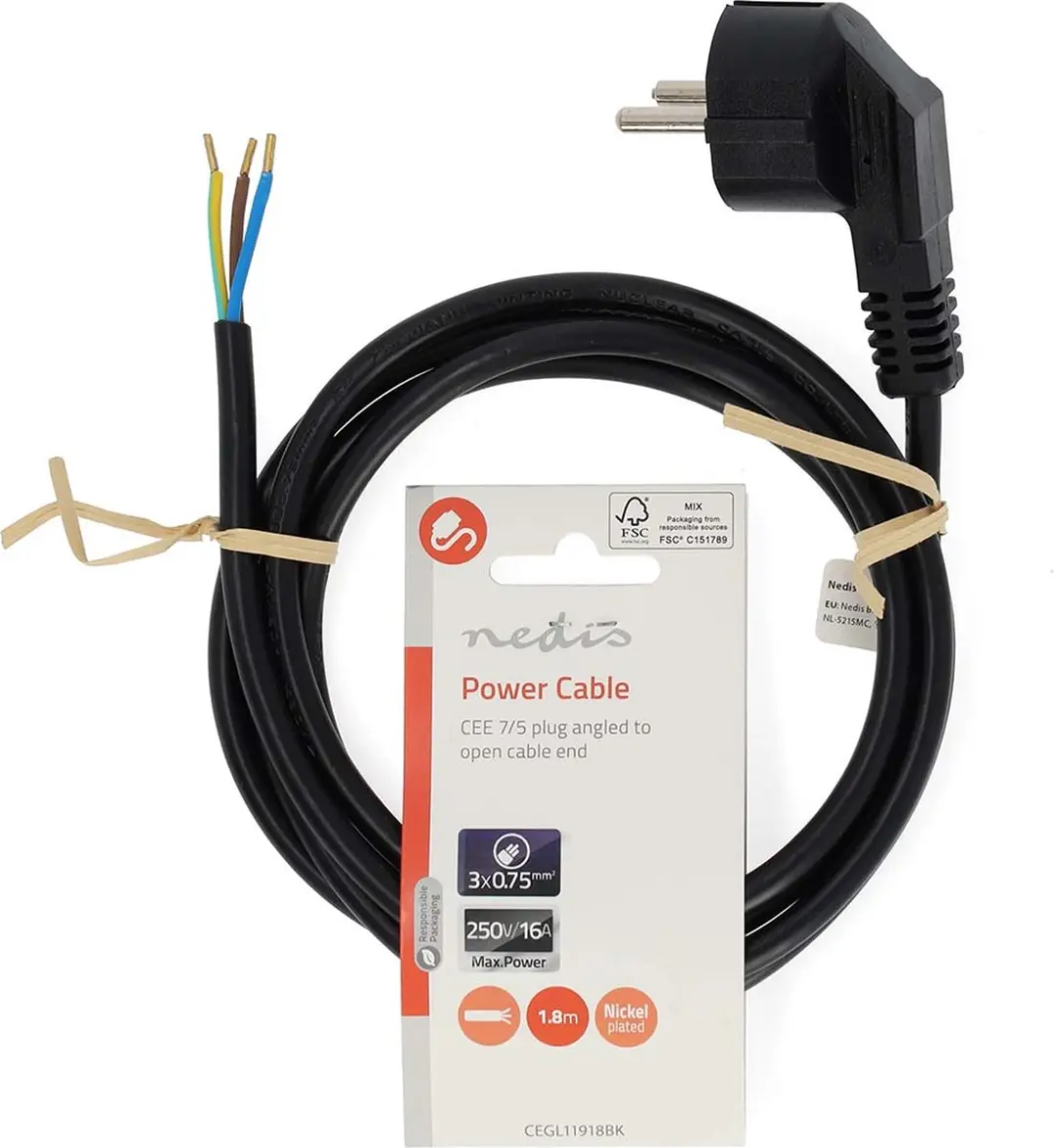 Nedis Stroomkabel Type F CEGL11918BK - 1,80m - Zwart