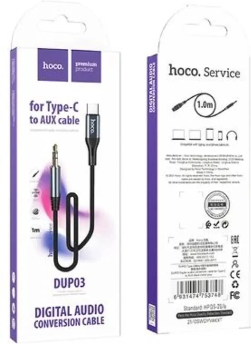 Hoco USB-C naar 3.5mm Jack Audio Kabel - 1m