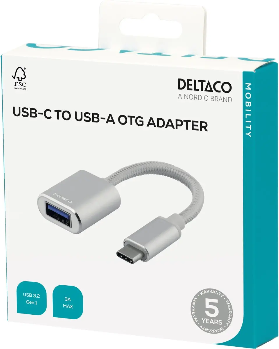 Deltaco USBC-1276 USB-C naar USB-A OTG Adapter 5Gbps - Zilver