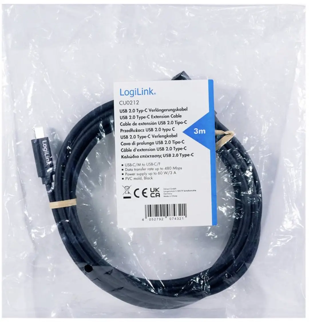 Logilink CU0212 USB-C Kabel 2.0 - 3m - Zwart