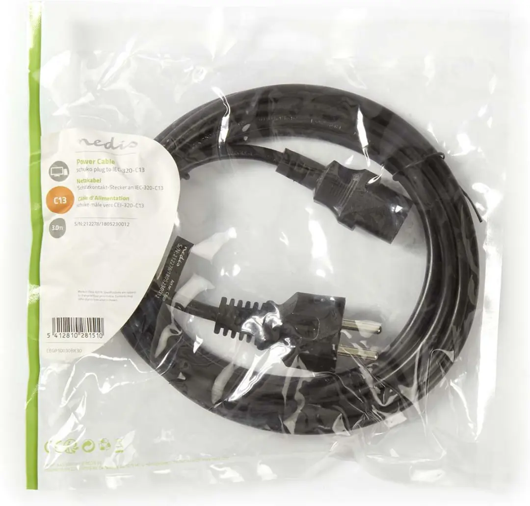 Nedis Stroomkabel Type F CEE 7/7 Male IEC-320-C13 - 3m - Zwart