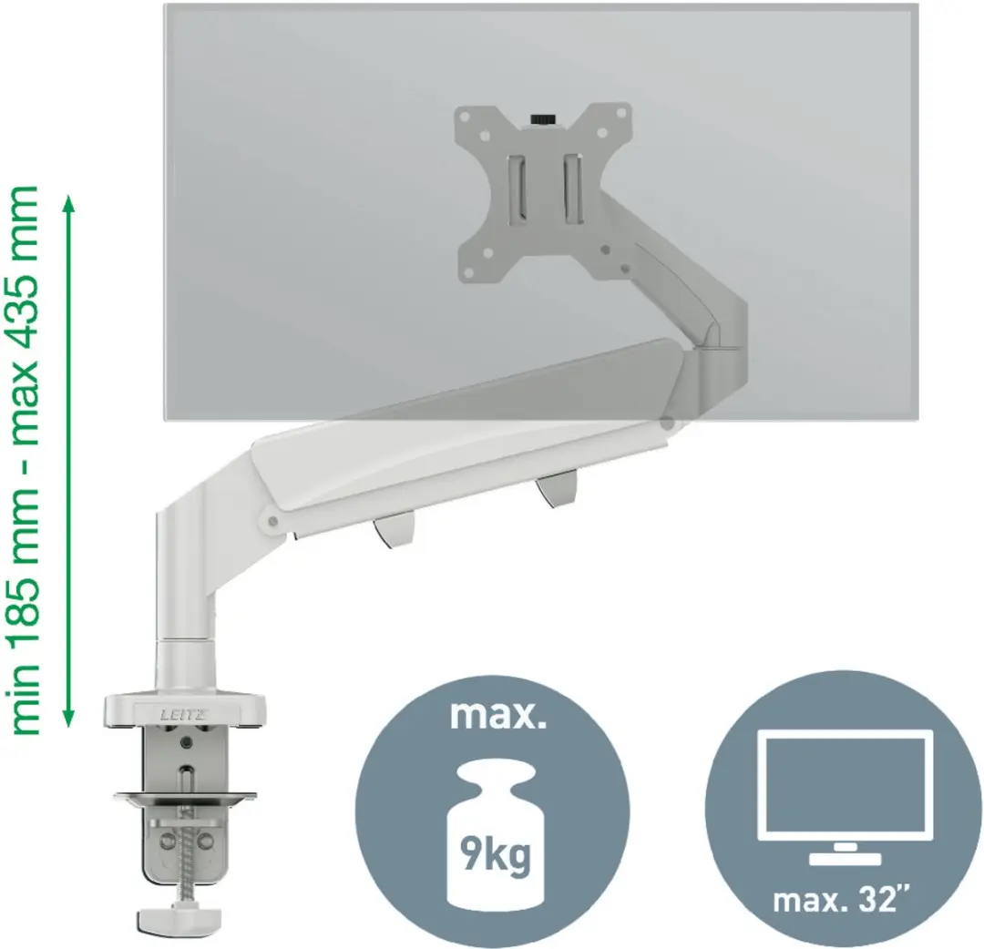 Leitz Ergo Enkele Monitorarm 64890085 - Tot 9kg - Grijs - afbeelding 6 van 6
