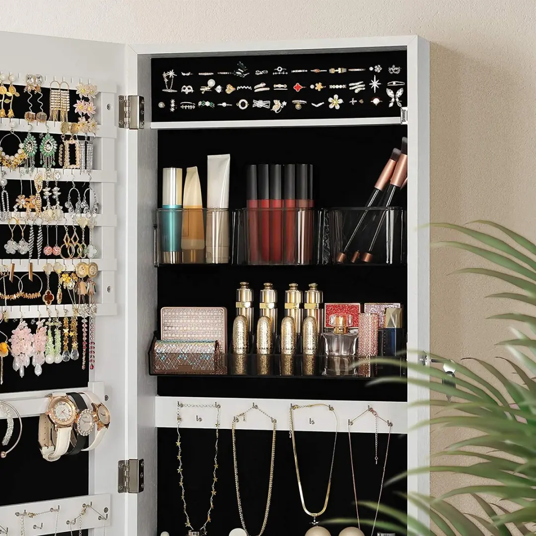 Songmics JJC001W01 Sieradenkast Wandmontage - 2 Organizers - Spiegel - Slot - Wit