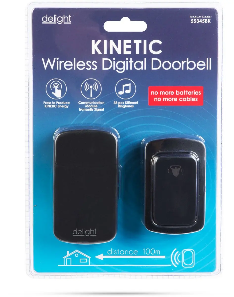 Delight Draadloze Deurbel 55345BK - 38 Melodieën - IP54 - Zwart