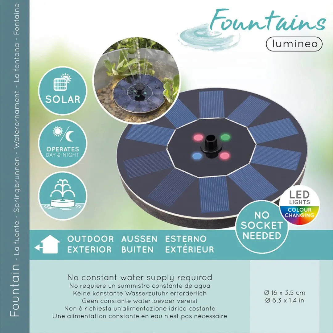 Lumineo Solar Fontein D16cm - 1W LED - Zwart
