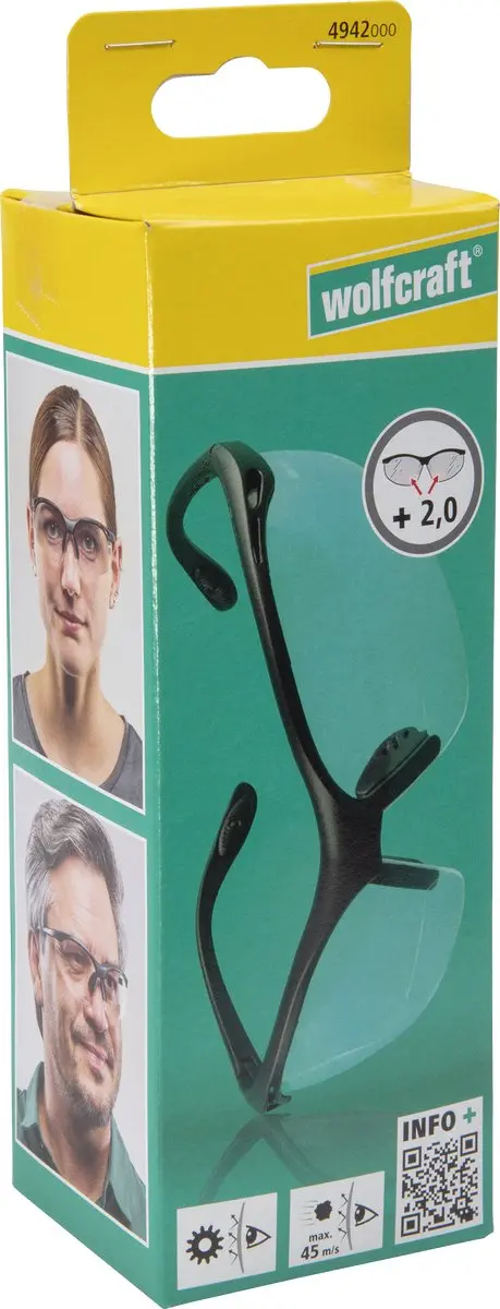 Wolfcraft Veiligheidsbril +2,0 4942000 - Zwart