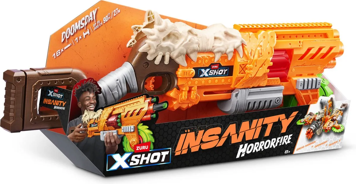 XSHOT Horrorfire Doomsday Pijltjes - 16 Stuks - Bruin/Oranje/Groen/Grijs