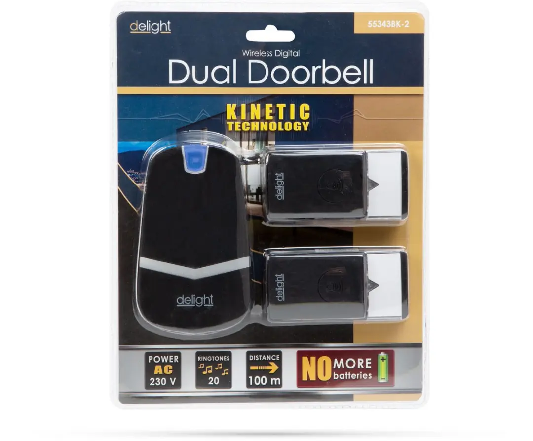 Delight Draadloze Deurbel 55343BK-2 - 2 Drukkers - 36 Melodieën - IP44