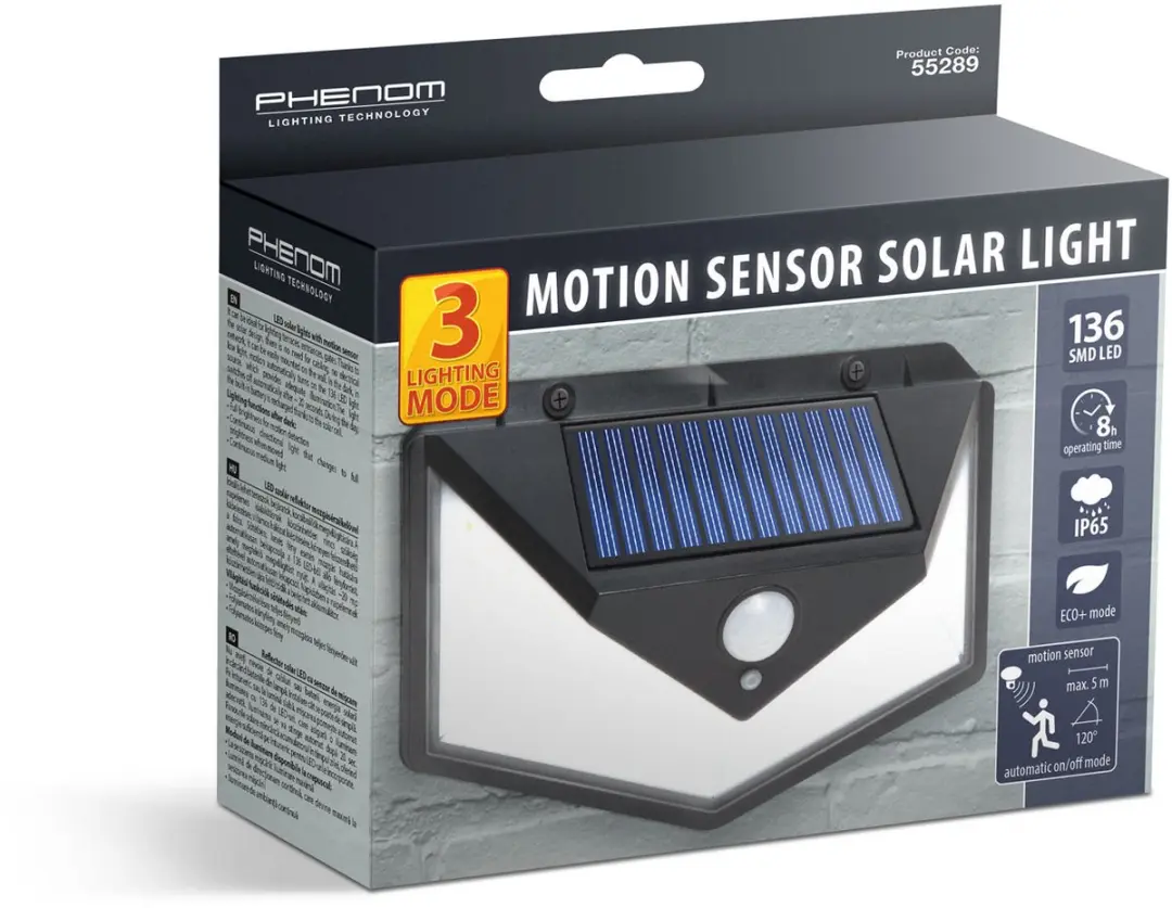 Delight Solar Wandlamp 136 SMD LED 260-280lm - IP65 - Zwart