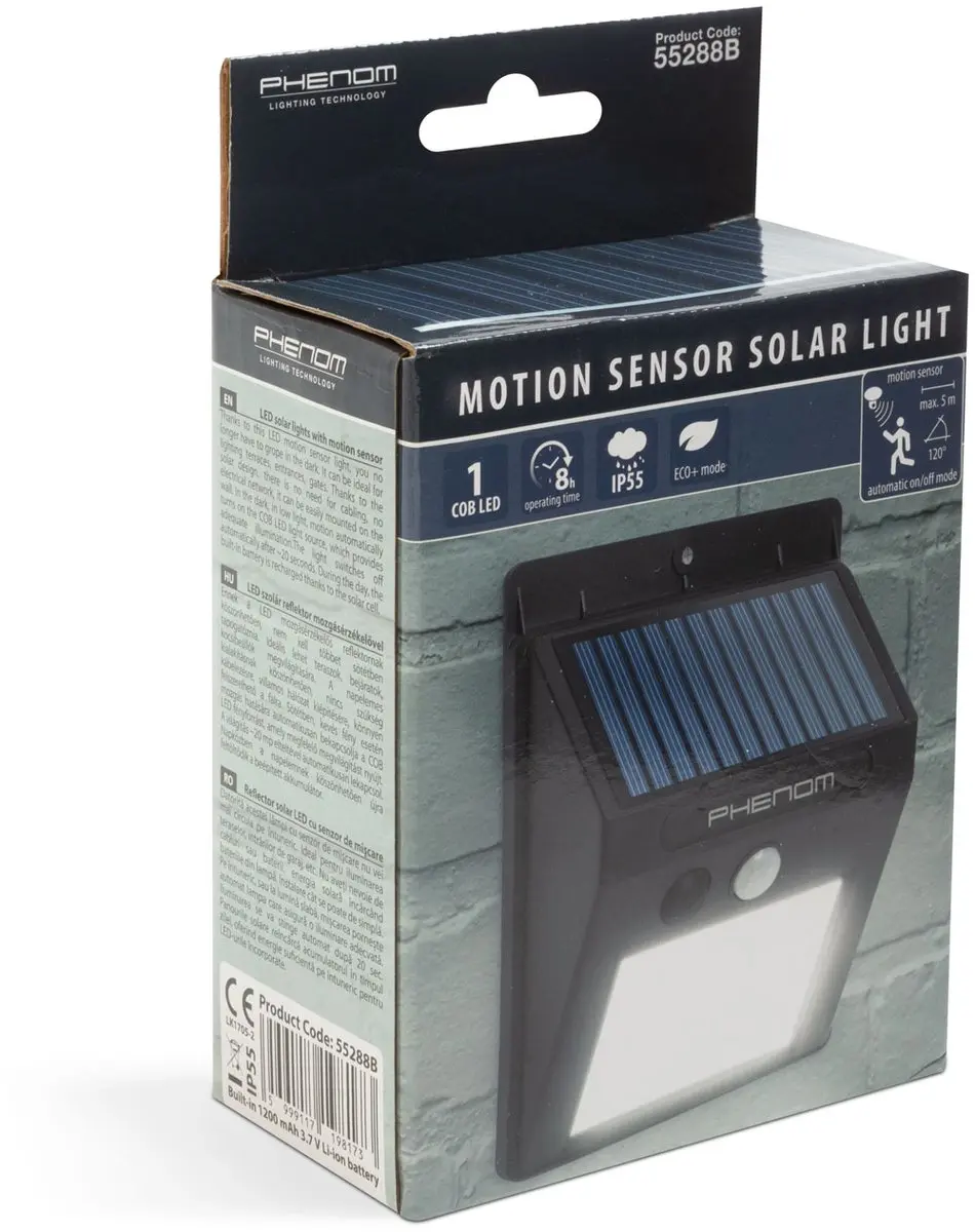 Delight Solar Wandlamp COB LED 120 Lumen - 8 uur - IP65 - Zwart