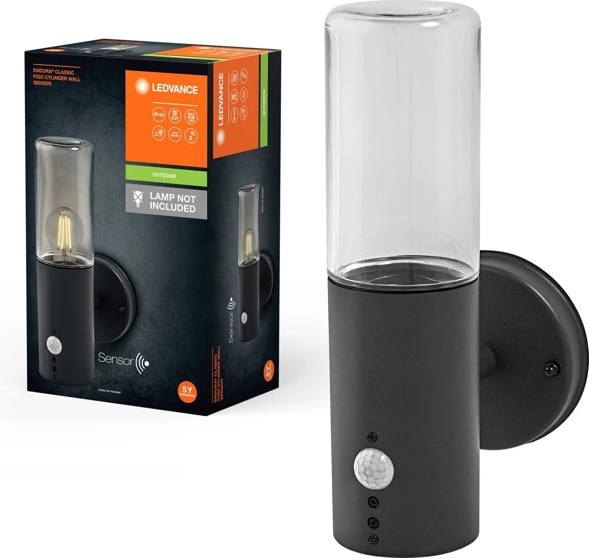 LEDVANCE Endura Classic Figo Cyl W SEN Wandlamp - Grijs - IP44