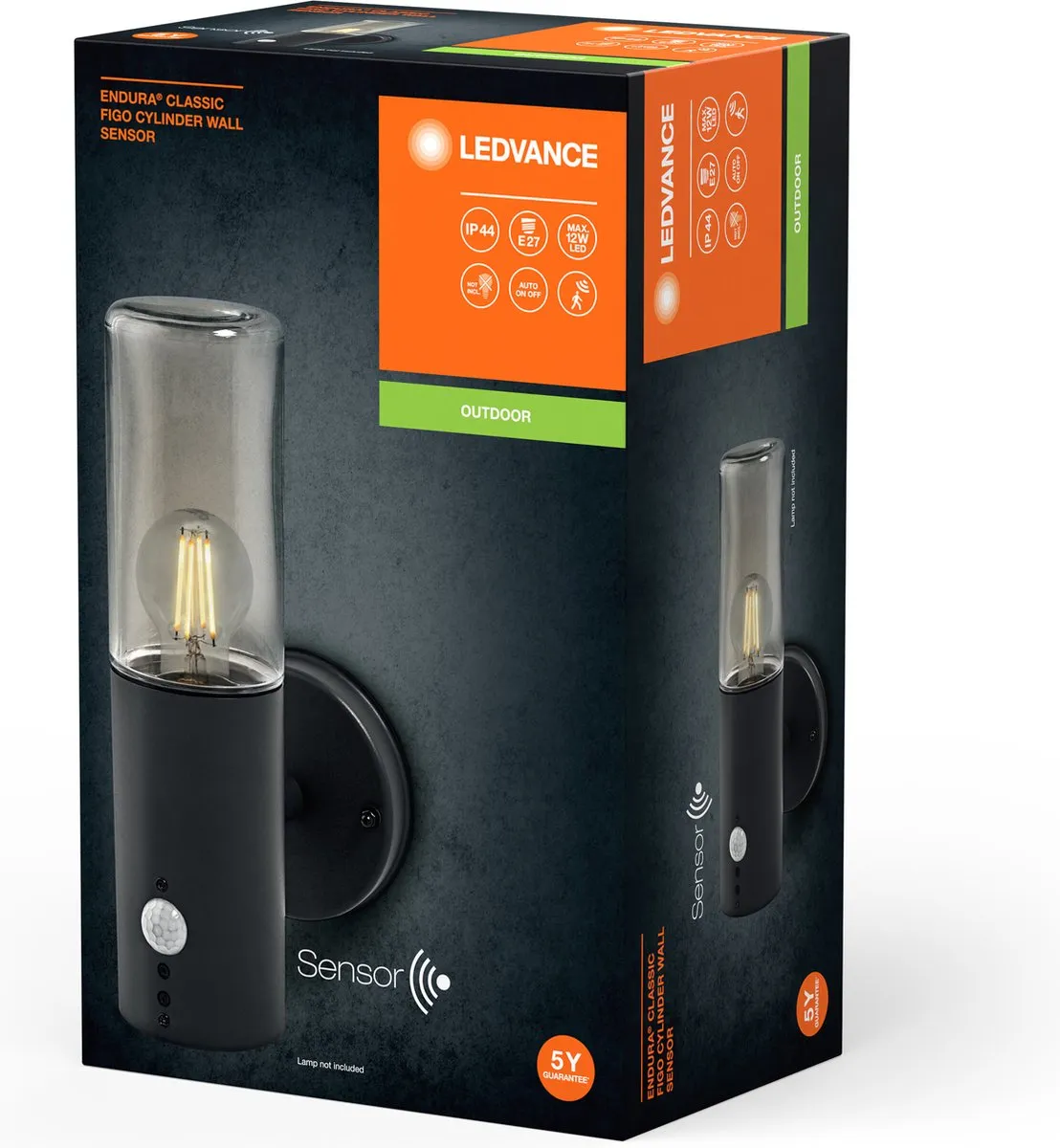 LEDVANCE Endura Classic Figo Cyl W SEN Wandlamp - Grijs - IP44