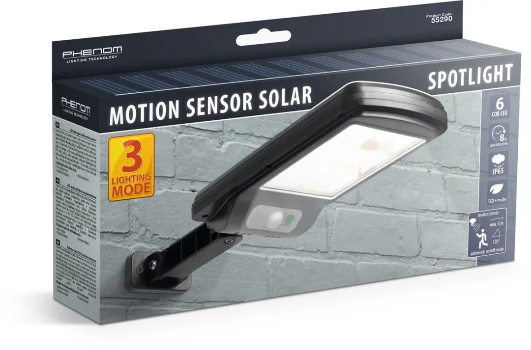 Delight Solar Wandlamp Bewegingssensor 6 COB LED 300 Lumen - Zwart