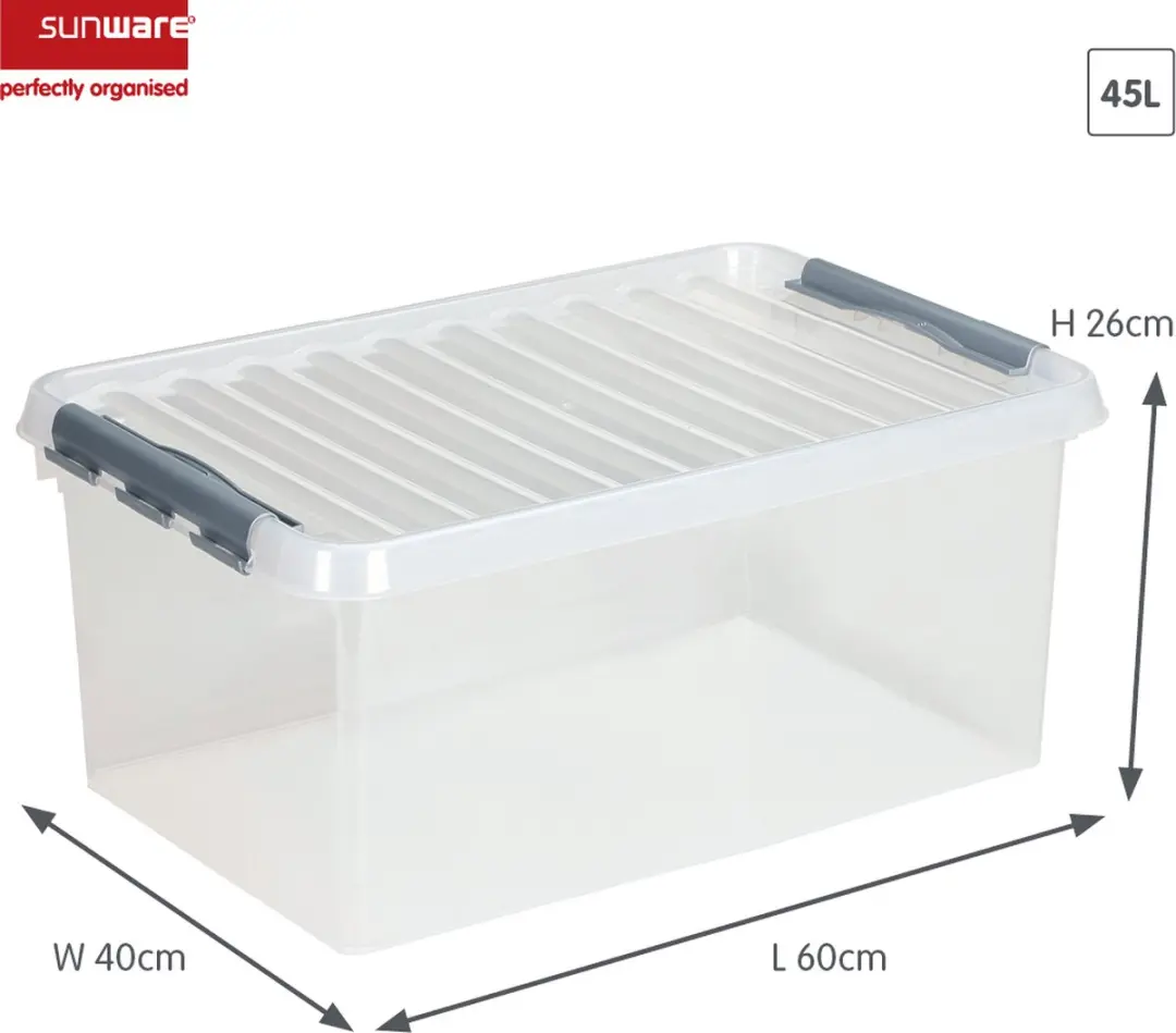 Sunware Q-Line Opbergbox 45L - 60x40x26cm - Grijs/Transparant Metaal