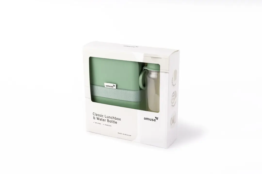 Amuse Sage Schoolset - Waterfles 500ml & Lunchbox Large