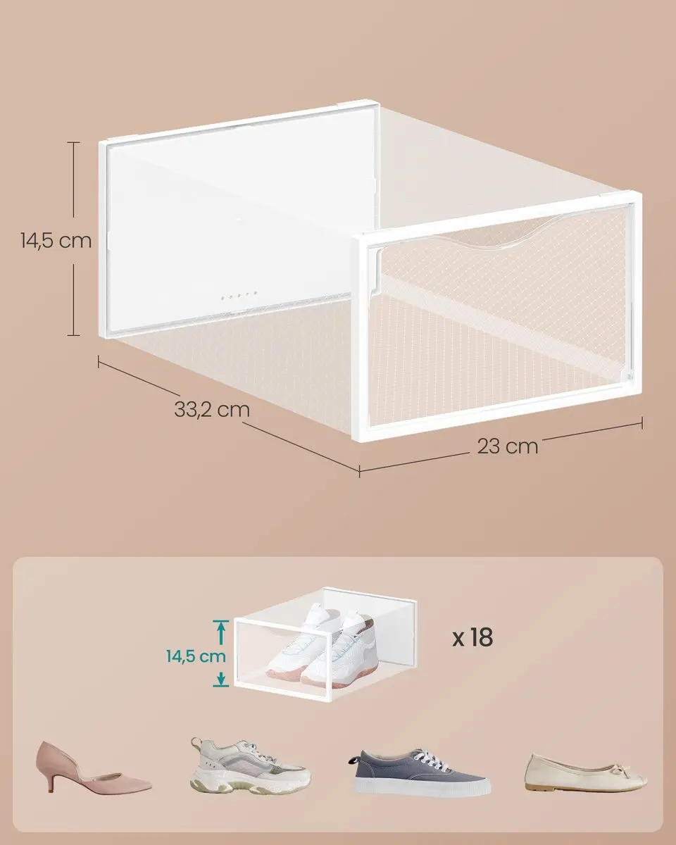 Songmics Schoenendozen Organizer 18 Stuks - Transparant-wolkenwit