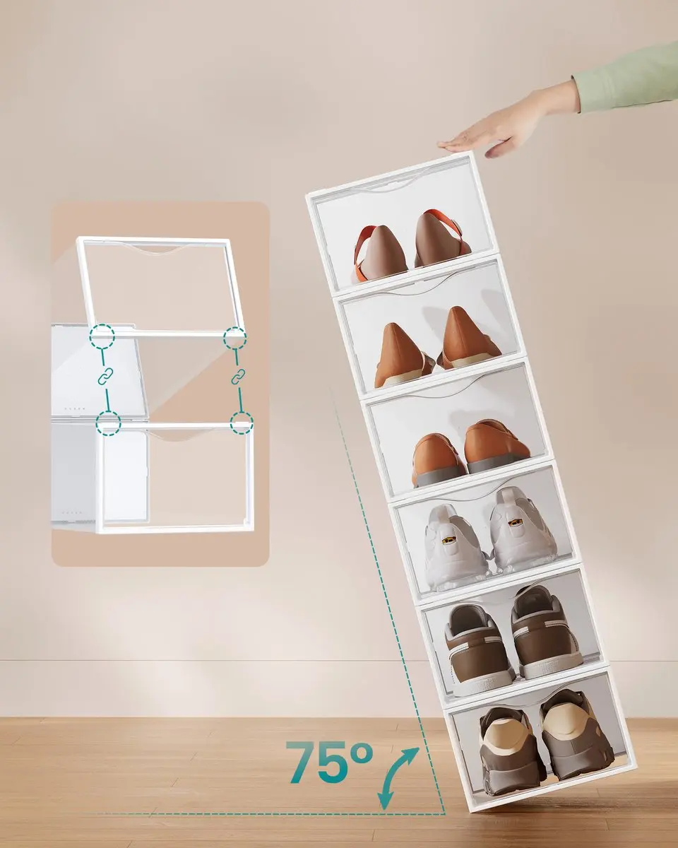 Songmics Schoenendozen Organizer 18 Stuks - Transparant-wolkenwit