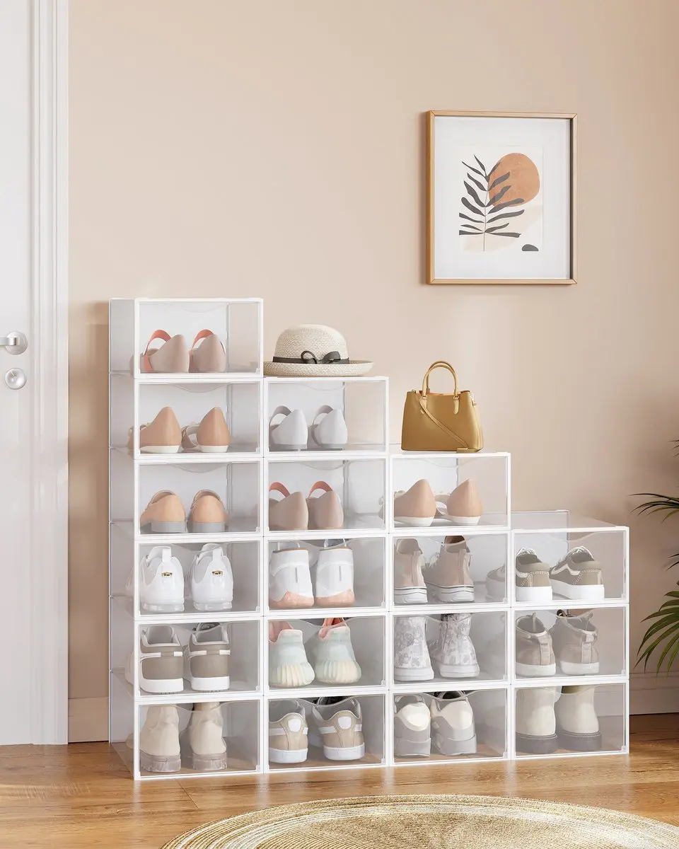 Songmics Schoenendozen Organizer 18 Stuks - Transparant-wolkenwit