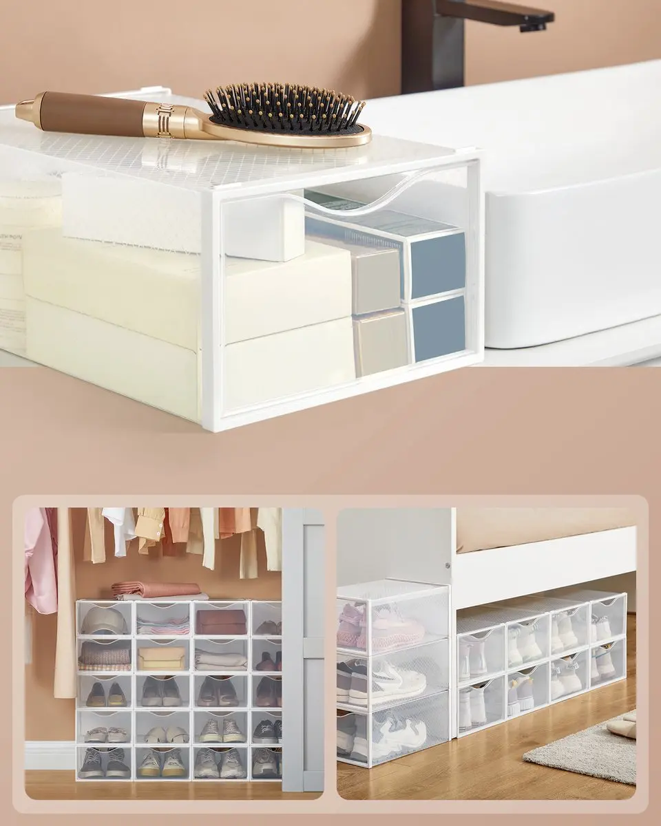 Songmics Schoenendozen Organizer 18 Stuks - Transparant-wolkenwit