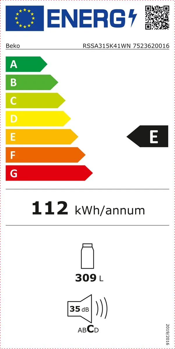 Beko RSSA315K41WN Koelkast Vrijstaand 309L - Wit