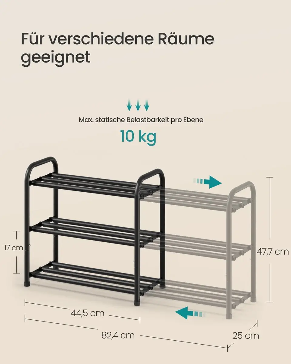 Songmics Uitschuifbaar Schoenenrek 3-niveaus - 12 Paren - Inktzwart - afbeelding 5 van 6