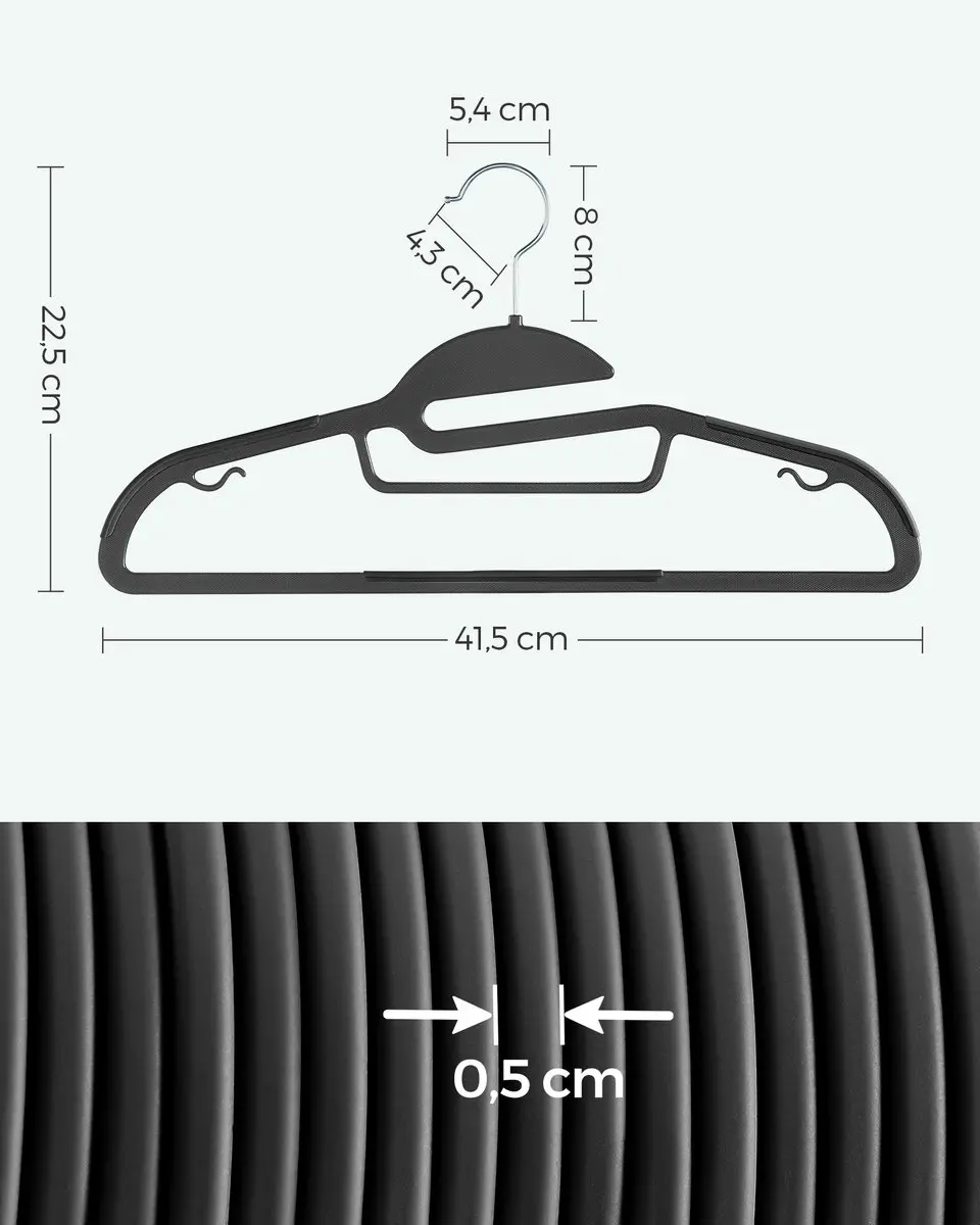 Songmics Kledinghangers Set 50 Stuks - Zwart - 360° Draaibaar - afbeelding 4 van 6